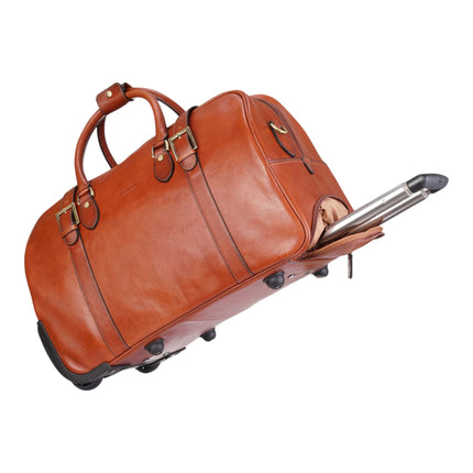 Genuine Leather Tan Wheeled Holdall Duffle Travel Cabin Bag - Holt