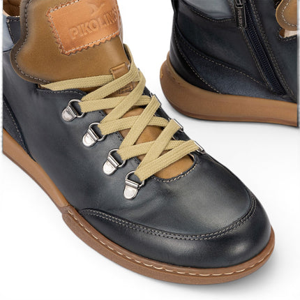 Pikolinos Women's Blue Leather Lace-Up Sneakers Trainer Shoes - Viana