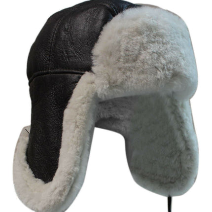 Men's B3 Brown Cream RAF Aviator Shearling Sheepskin WW2 Flying Hat