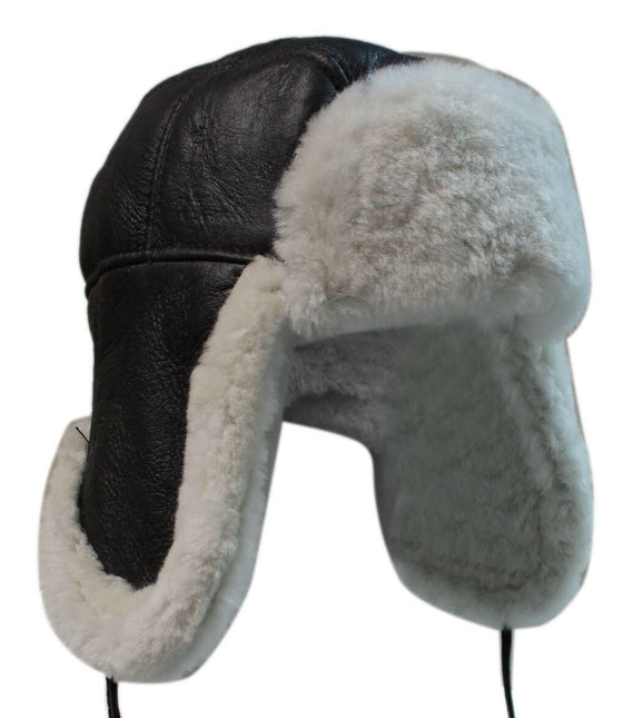Men's B3 Brown Cream RAF Aviator Shearling Sheepskin WW2 Flying Hat