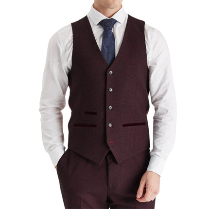 Men's Wine Suit Waistcoat Prince Of Wales Formal Waistcoat