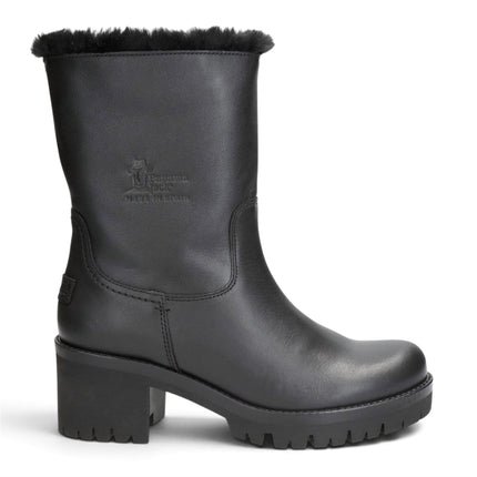 Panama Jack Women's Black Leather Waterproof Warm Heeled Boots - Piola B48