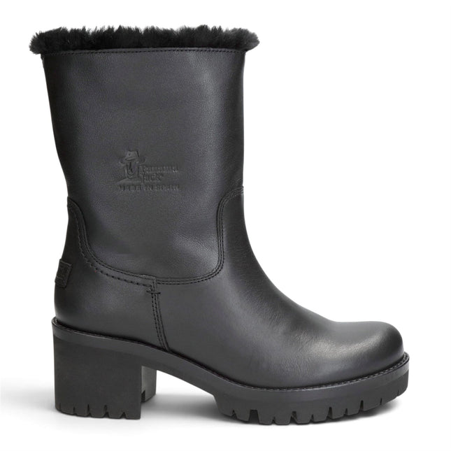 Panama Jack Women's Black Leather Waterproof Warm Heeled Boots - Piola B48