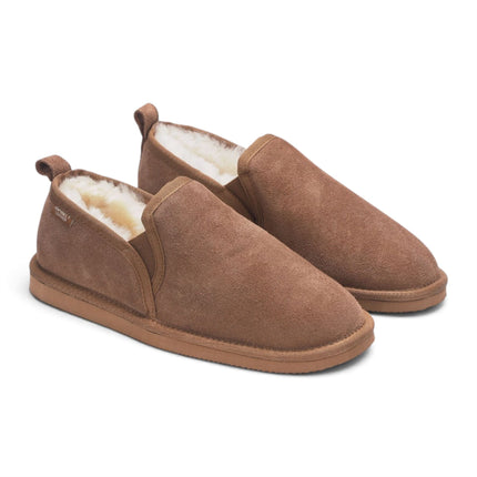 Men's Chestnut Tan Genuine Sheepskin Suede Slipper Winter Moccasins - Cedar