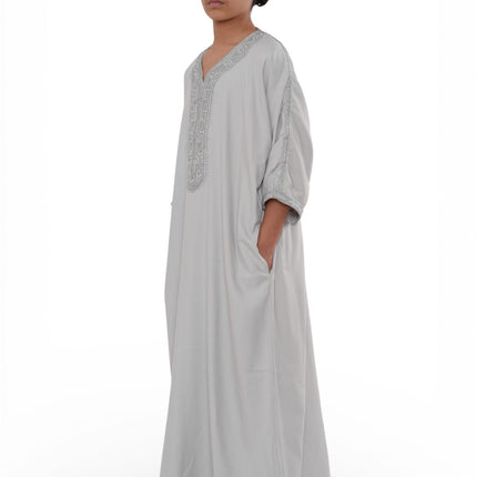 Kids Boys Grey Moroccan Thobe Robe Eid Djellaba Gandoura Jubba- K-HM65