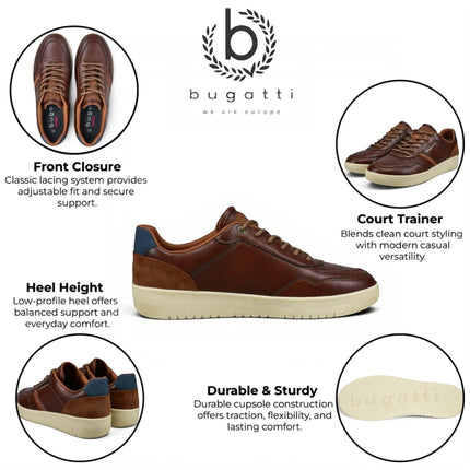 Bugatti Men's Brown Leather Fashion Comfort Trainer Shoes - Llopart
