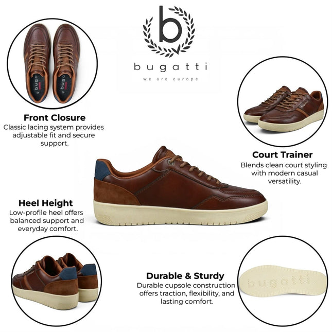 Bugatti Men's Brown Leather Fashion Comfort Trainer Shoes - Llopart