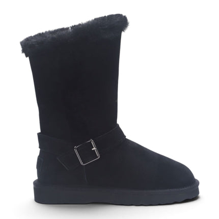 Women's Black Genuine Sheepskin Suede Calf Winter Warm Boots - Redwood