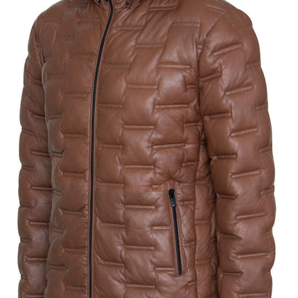 Men's Hooded Puffer Quilted Bomber Leather Jacket - Belém