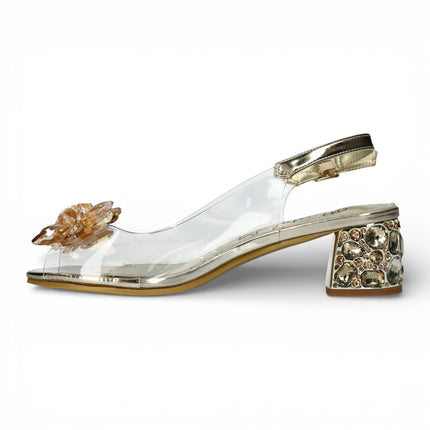 Laura Vita Women’s Mily-22 Clear Golden Slip-On Cinderella Heel Sandals