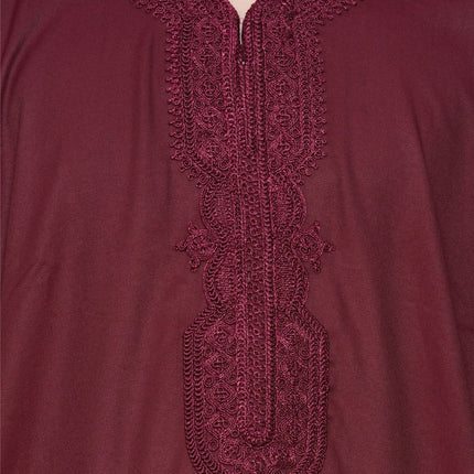 Men's Wine Red Moroccan Thobe Jubba Robe Eid Djellaba Gandoura - HM62