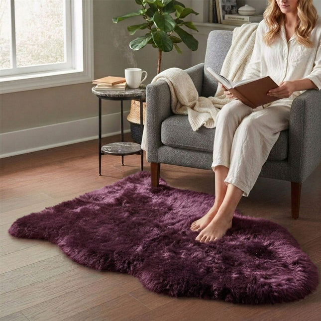 Genuine Burgundy Sheepskin Natural Silky Soft Fluffy Real Wool Rug