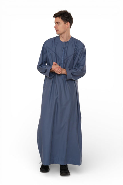 Men's Eid Blue Moroccan Jubba Robe Djellaba Ramadan Eid Thobe - HM11