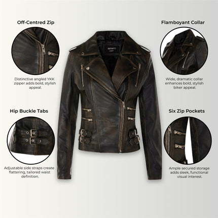 Womens Leather Brando Biker Jacket-Orlando