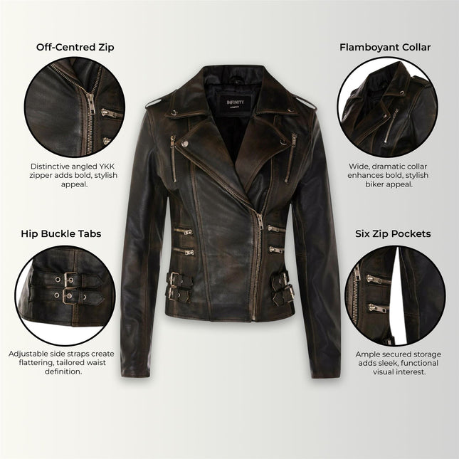 Womens Leather Brando Biker Jacket-Orlando