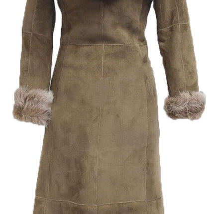 Womens Suede Toscana Sheepskin Hooded Trench Coat-Rushden