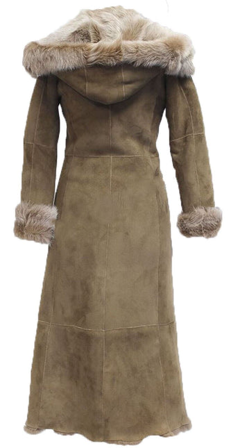 Womens Suede Toscana Sheepskin Hooded Trench Coat-Rushden