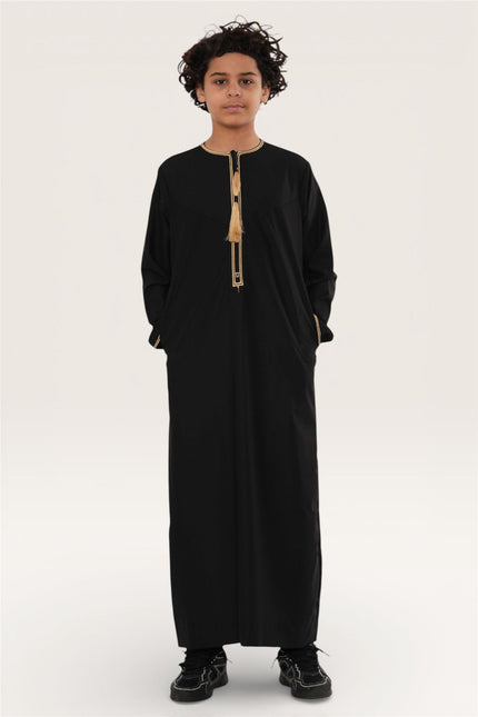 Kids Boys Ramadan Black Moroccan Thobe Robe Emirati Eid Jubba- TT-003