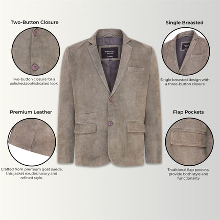 Mens Suede Blazer Jacket Soft Real Italian Leather Fitted Vintage Coat