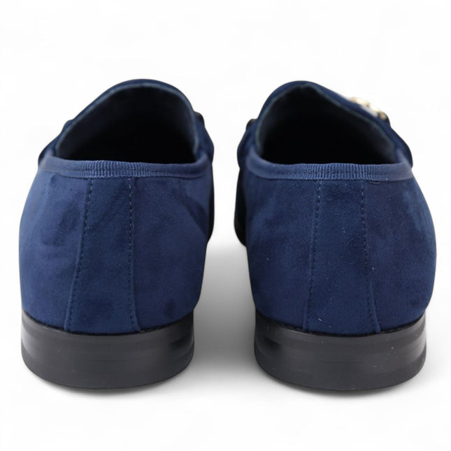 Men's Navy Suede Moccasin Leather Lined Loafers