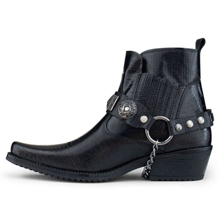 Men's Black Leather Winklepicker Western Gothic Boots