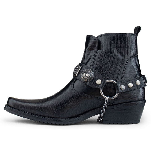 Men's Black Leather Winklepicker Western Gothic Boots