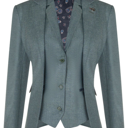 Womens Tweed Herringbone Green Wool 1920s Blazer