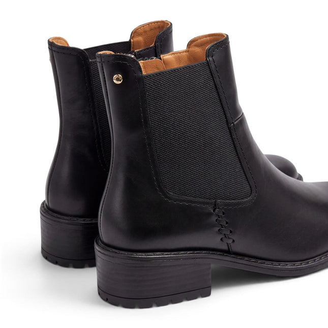 Pikolinos Women's Black Leather Chelsea Heeled Ankle Boots - Medina