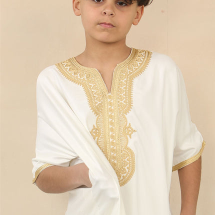 Kid's Boys White Moroccan Thobe Djellaba Jubba Robe Eid
