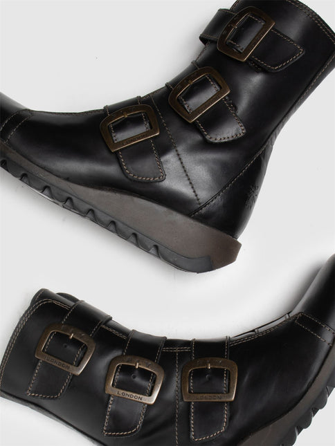 Fly London Womens Black Scop110 Chelsea Leather Ankle Zip Biker Boots