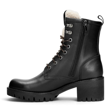 Panama Jack Women's Black Leather Waterproof Warm Heeled Lace-Up Boots - Tibi B1