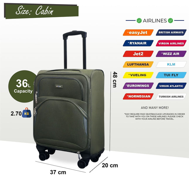 Soft Shell Cabin  48 x 37 x 20 cm Secure Travel Luggage Suitcase Suitable for Easyjet, Ryanair