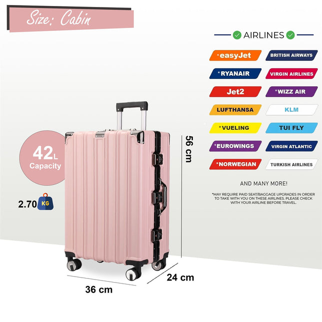 Robust Hard Shell Cabin Suitcase 36 x 24 x 56 cm Luggage Suitable for Easyjet, Ryanair, Wizzair