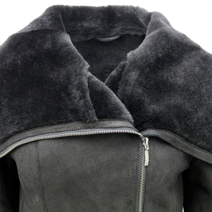 Womens Merino Sheepskin Aviator Leather Jacket-Asmara