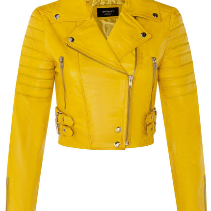 Womens Cropped Brando Leather Biker Jacket-Damascus