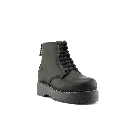Grinders Unisex Black Chalie Acs Leather Ankle Casual Lace Up Boots