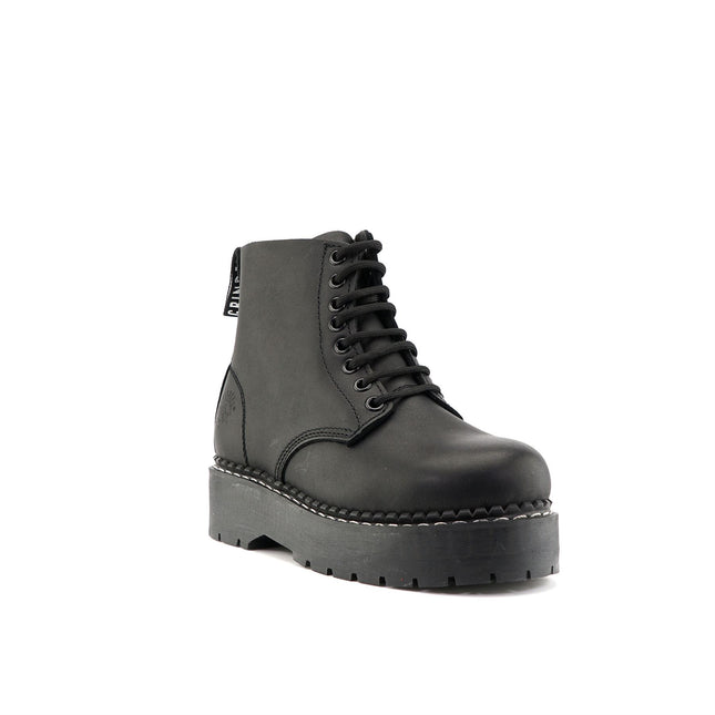 Grinders Unisex Black Chalie Acs Leather Ankle Casual Lace Up Boots