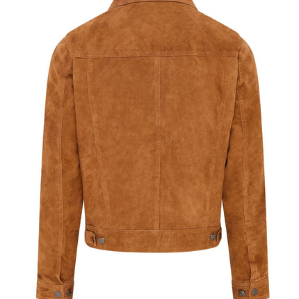 Mens Goat Suede Jeans Jacket Trucker Casual Denim Leather Shirt