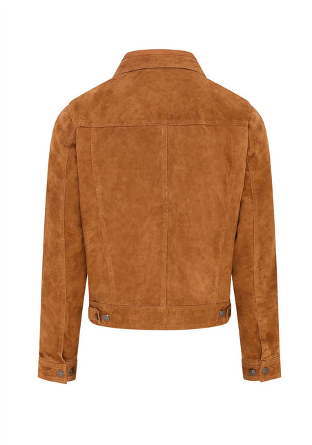 Mens Goat Suede Jeans Jacket Trucker Casual Denim Leather Shirt