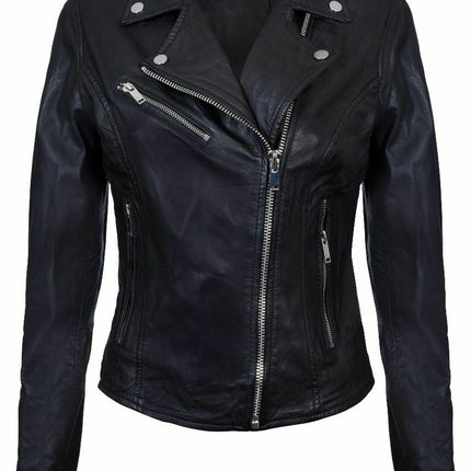 Womens Leather Classic Biker Brando Jacket-Baku