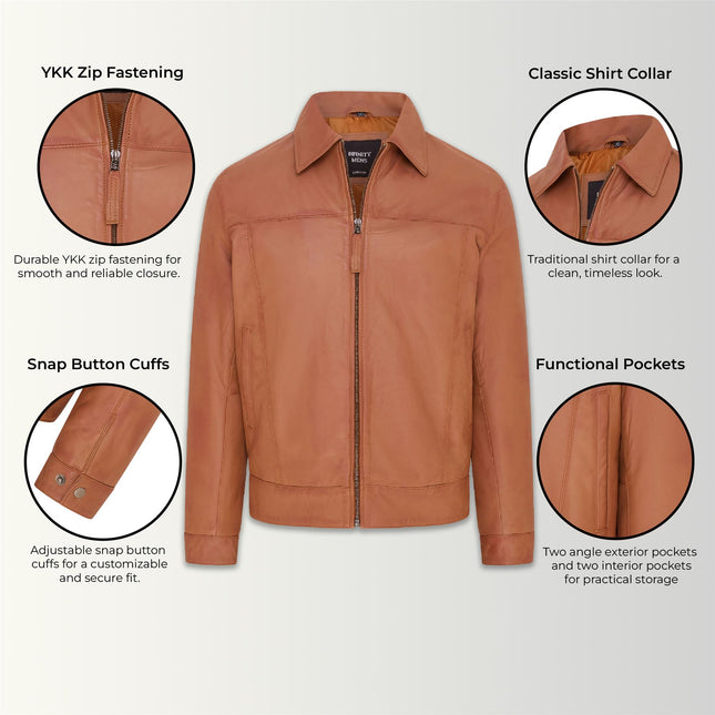 Mens Retro 100% Nappa Leather Harington Biker Jacket