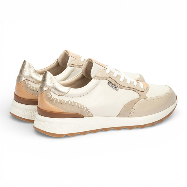 Pikolinos Women's Beige Leather Lace Up Sneaker Trainers Shoes - Arrecife