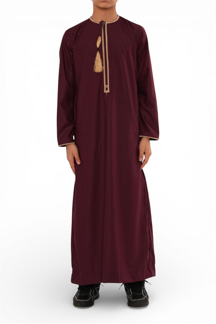 Kids Boys Ramadan Burgundy Red Moroccan Thobe Robe Emirati Eid Jubba- TT-003