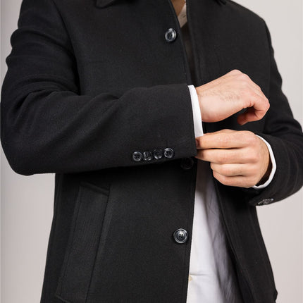Men's Wool Blend Classic Collar Black Overcoat
