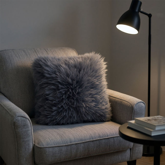 Genuine Sheepskin Charcoal Grey  40x40cm Real Wool Single Sided Cushion