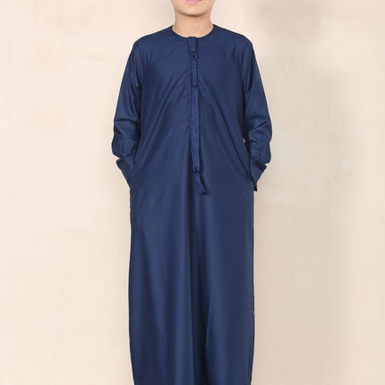 Boy's Kids Navy Blue Thobe Emirati Jubba Islamic Clothing Kaftan Eid String Tassel