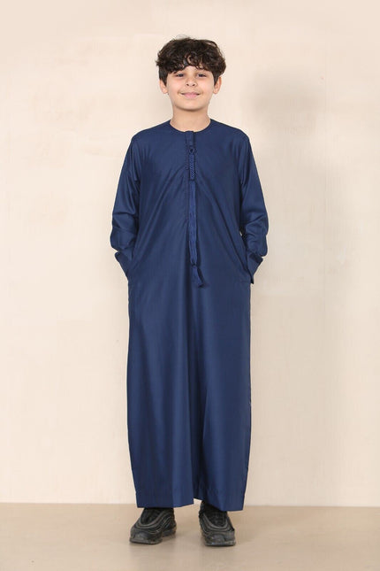 Boy's Kids Navy Blue Thobe Emirati Jubba Islamic Clothing Kaftan Eid String Tassel