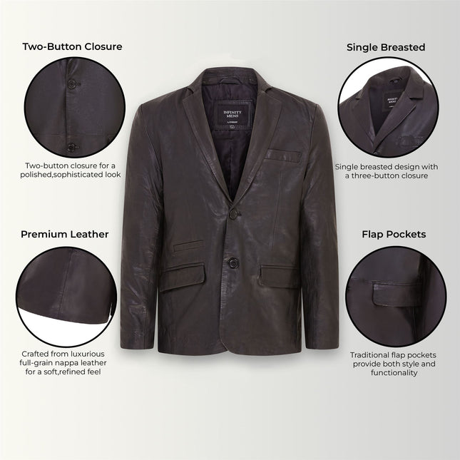 Mens Leather Blazer Jacket Soft Real Italian Leather Fitted Vintage Coat