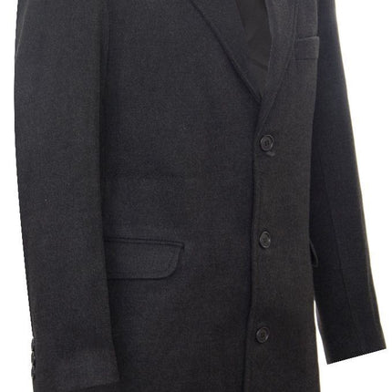 Men's Long Charcoal Wool Slim Fit Overcoat