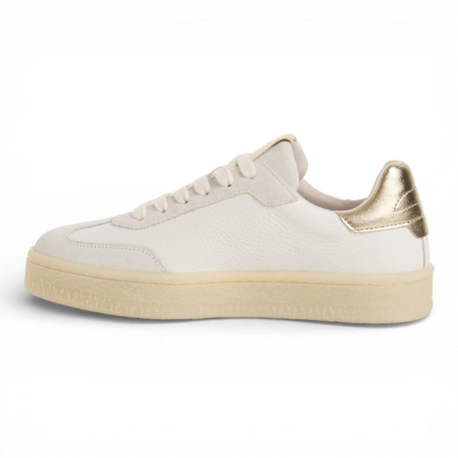 Tamaris Women's White Leather Golden Stripes Trainers Sneaker Shoes